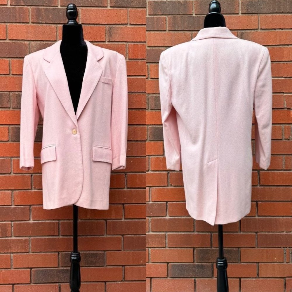 Vintage 80s Womens Pink Wool Blazer Jacket by Rena Rowan for Saville Sz 8